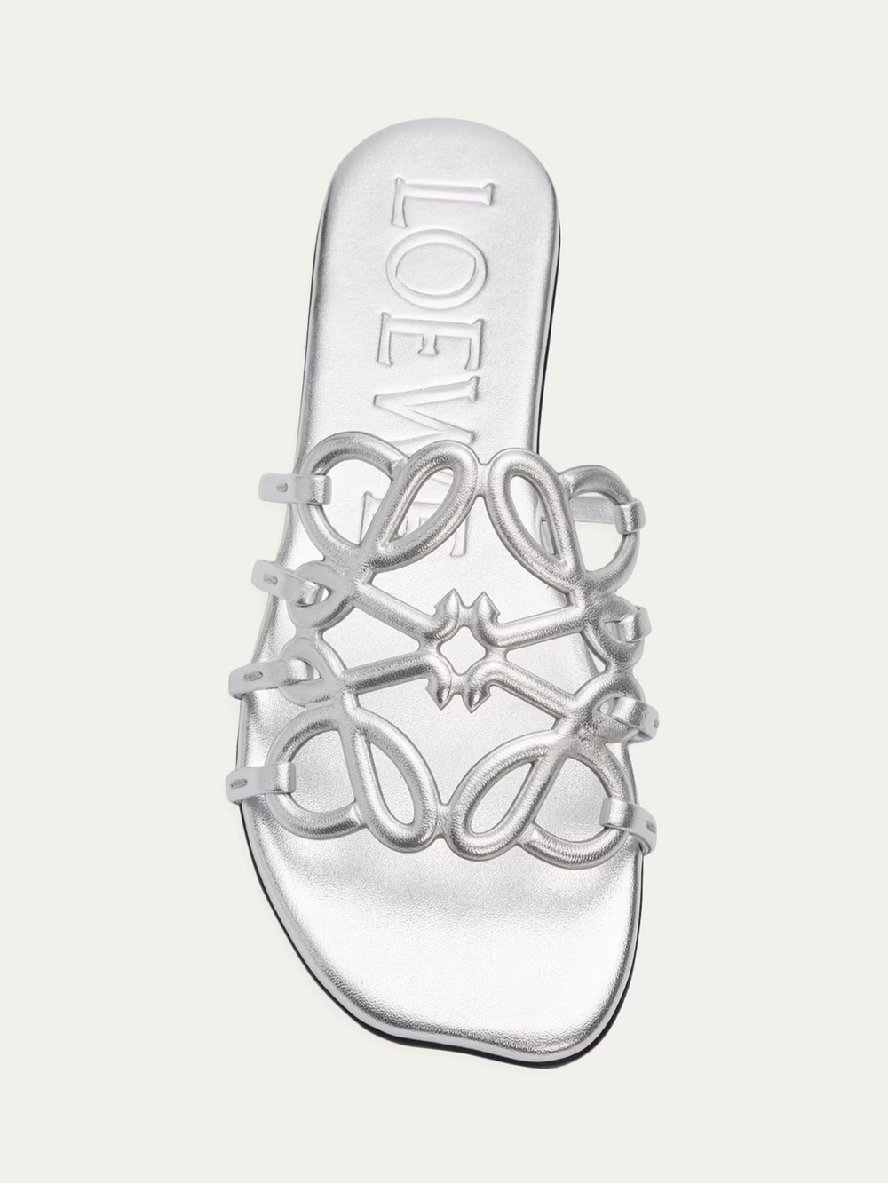 Loewe Silver Metallic Cutout Slide Sandal